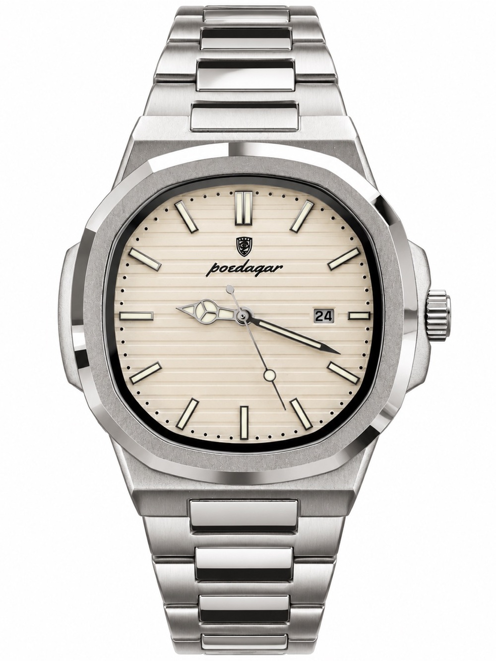 Men’s Silver Luxury Style Octagonal Watch Cream Dial
